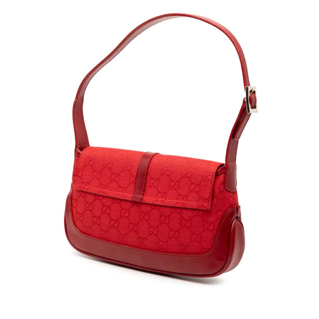Gucci GG Canvas Jackie O Flap Red Canvas Good condition - Back View