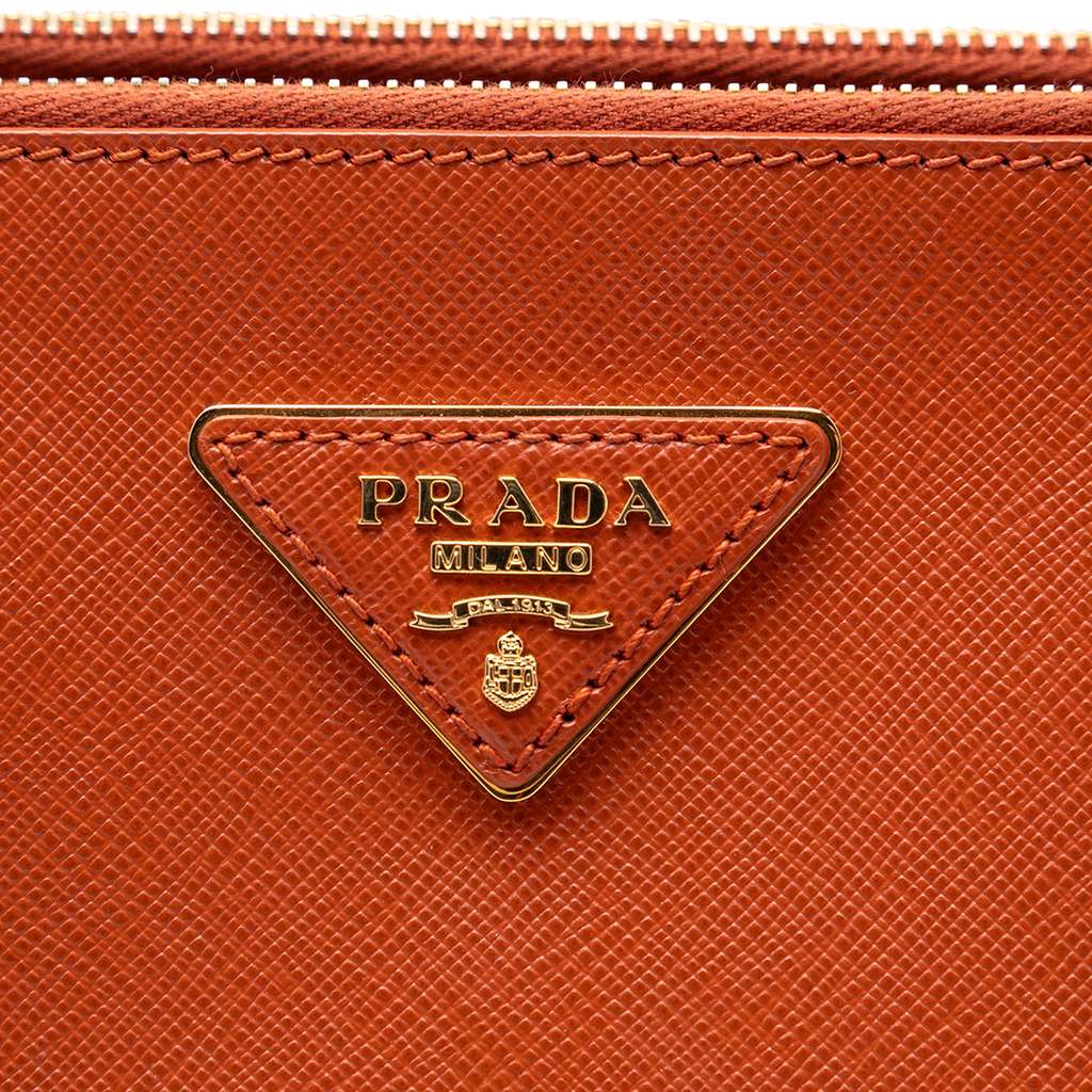 Prada Large Saffiano Lux Galleria Double Zip Satchel Orange Leather Good condition - Box View