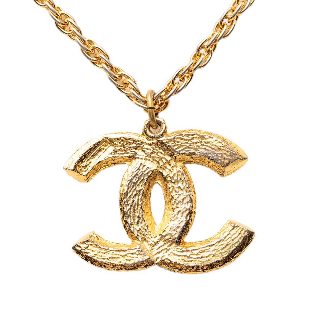 Chanel CC Gold Plated Strass Pendant Necklace Gold Metal Good condition - Back View