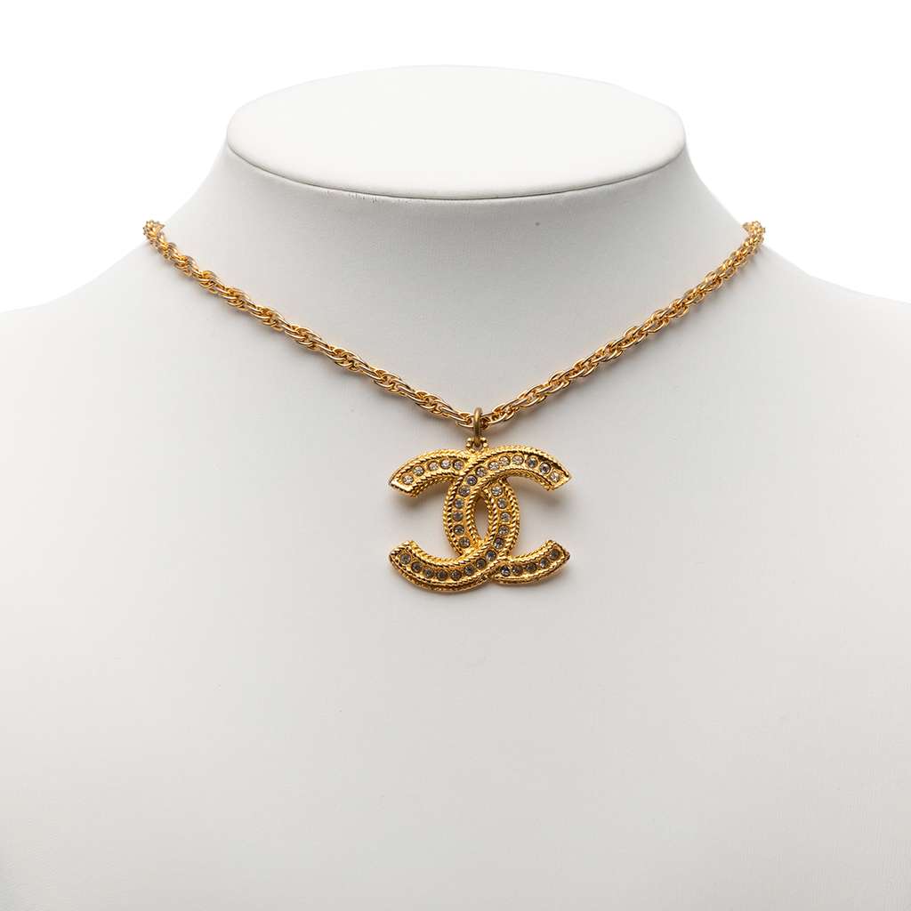 Chanel CC Gold Plated Strass Pendant Necklace Gold Metal Good condition - Box View