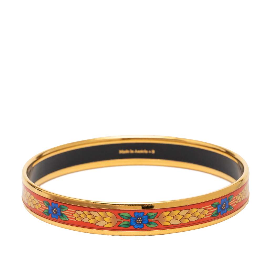 Hermès Narrow Floral and Wheat Enamel Bangle 62 Red Good condition - Inside View