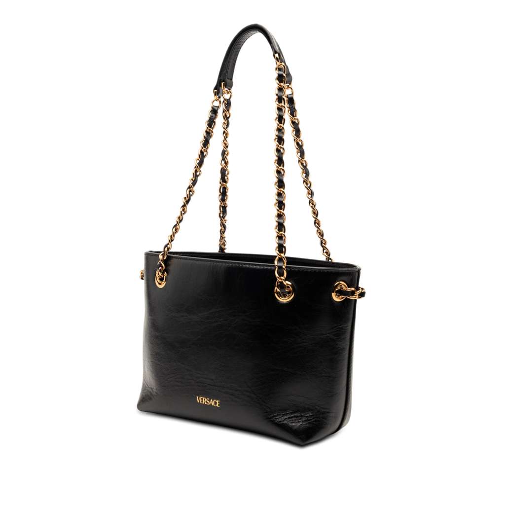 Versace Leather La Medusa Shoulder Bag Black Leather Good condition - Back View