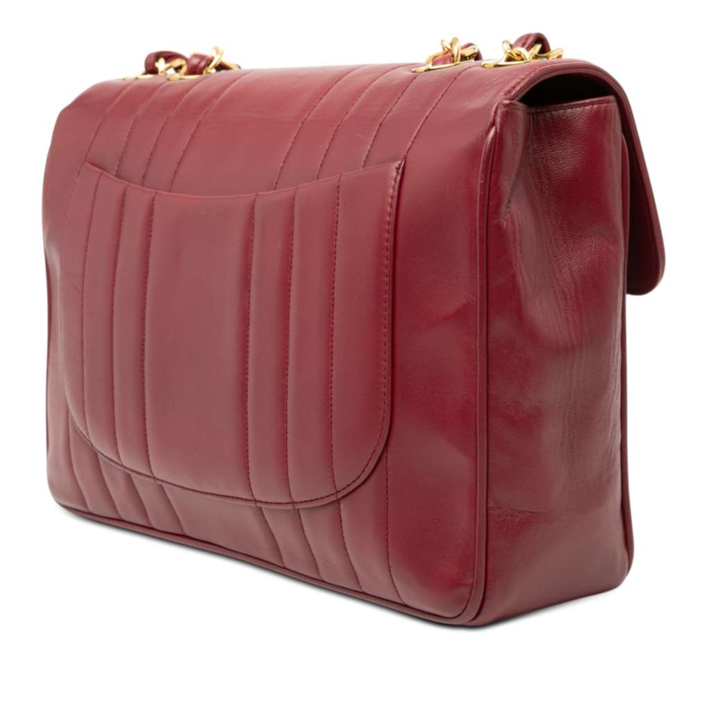 Chanel Jumbo XL Vertical Quilt Lambskin Single Flap Red Leather Good condition - Back View