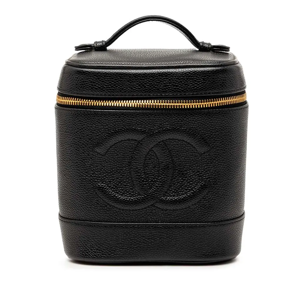 Chanel CC Caviar Vanity Bag Black Leather Very good - Front View