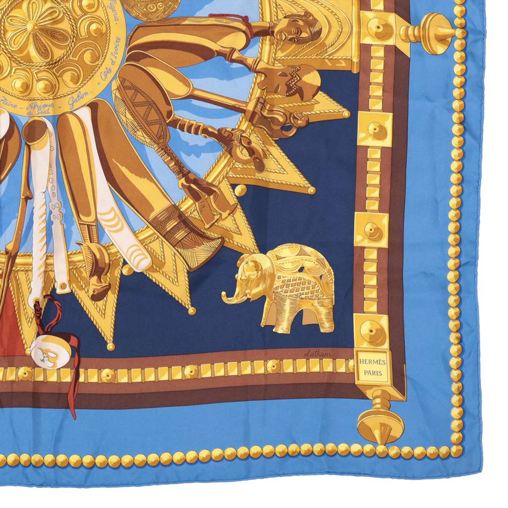 Hermès Cuillers D Afrique Silk Scarf 90 Blue Silk Good condition - Back View
