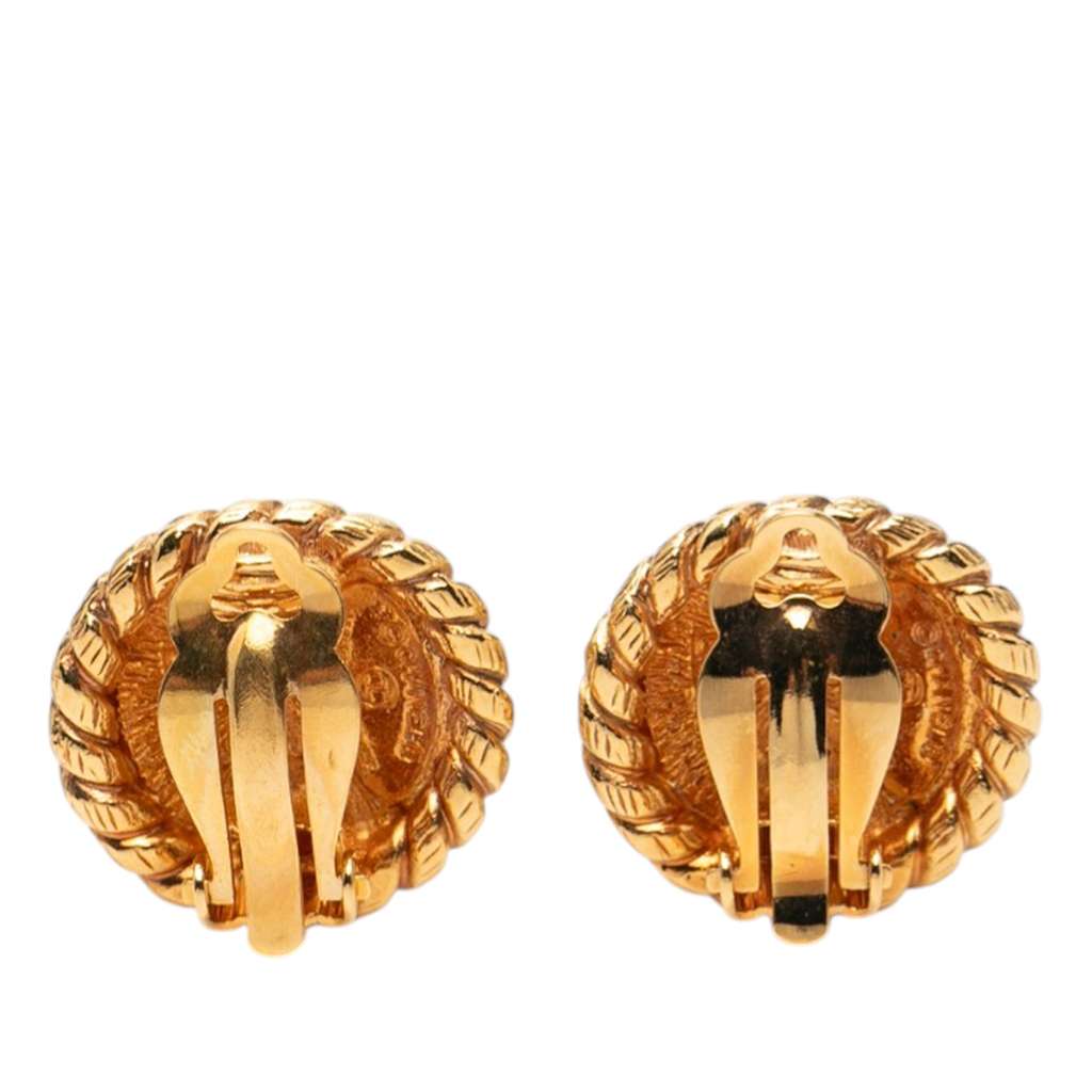 Chanel Gold Plated CC Round Clip on Earrings Gold Metal Good condition - Back View