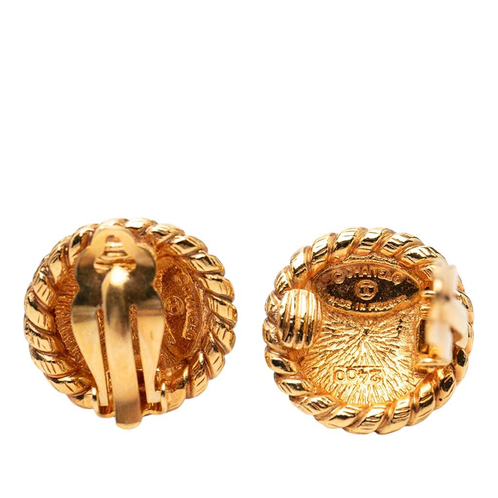 Chanel Gold Plated CC Round Clip on Earrings Gold Metal Good condition - Inside View