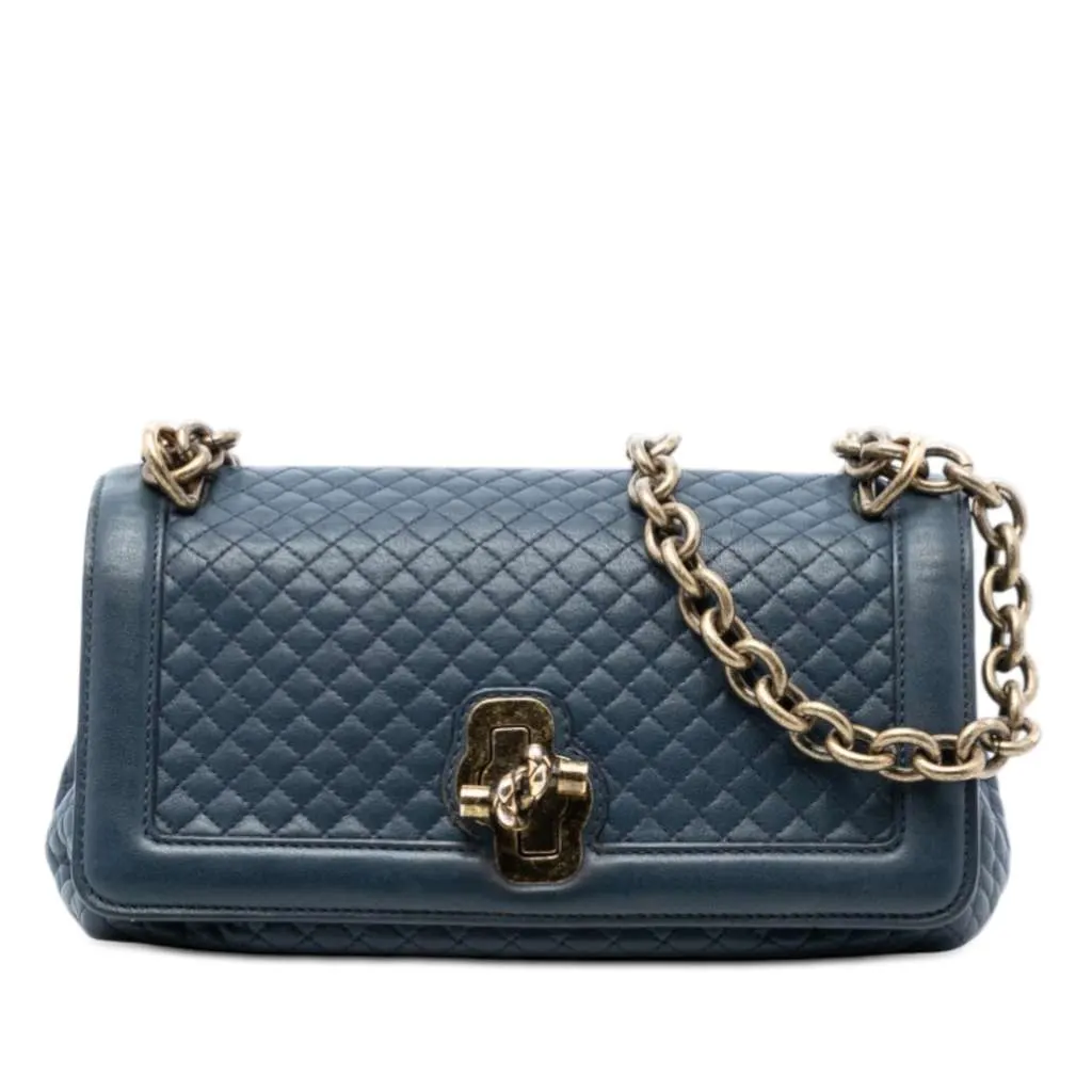 Bottega Veneta Quilted Leather Olimpia Knot Shoulder Bag Blue Leather Very good - Front View