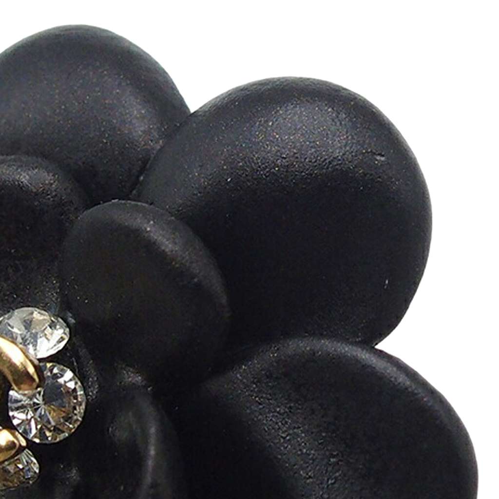 Chanel CC Resin Rhinestone Camellia Clip On Earrings Black Good condition - Box View
