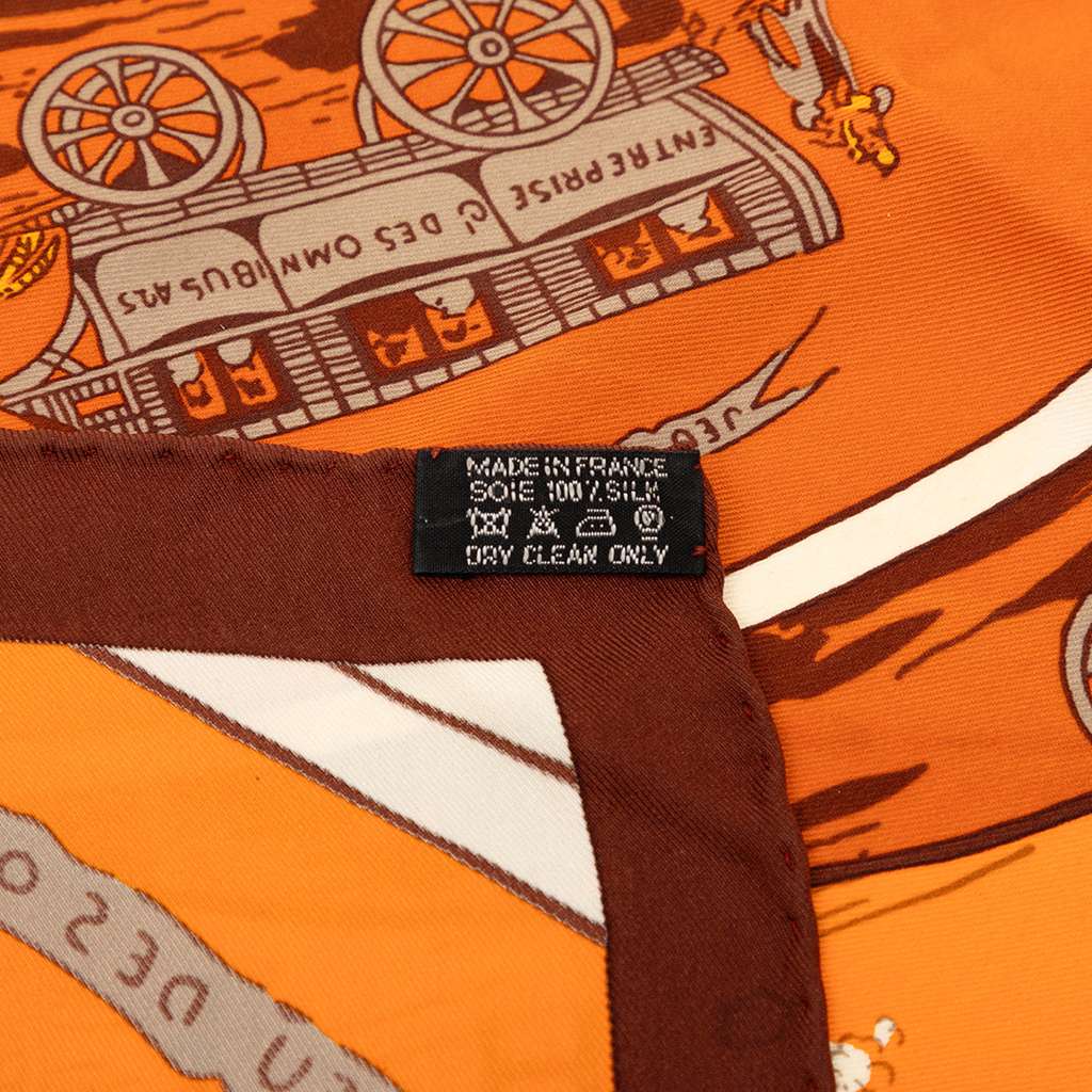Hermès Jeu des Omnibus et Dames Blanches Silk Scarf Orange Silk Good condition - Back View