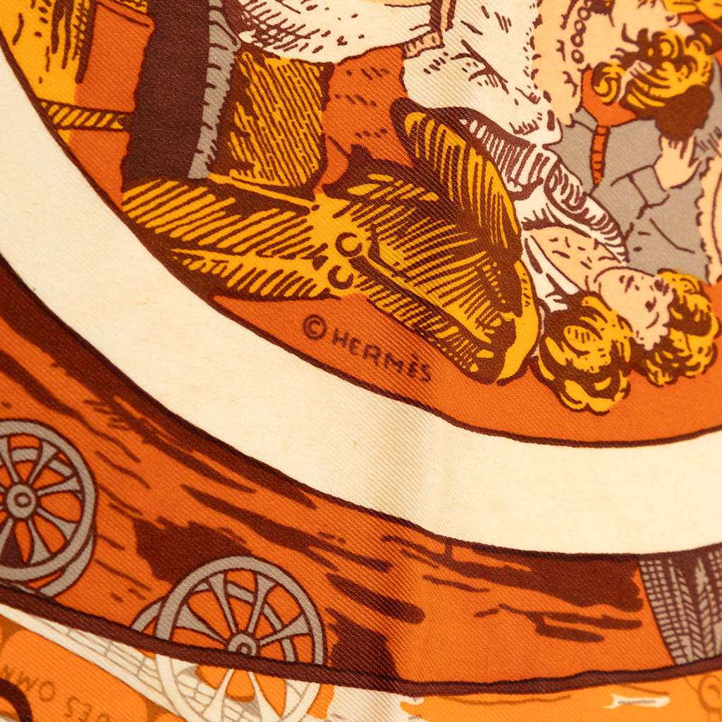 Hermès Jeu des Omnibus et Dames Blanches Silk Scarf Orange Silk Good condition - Inside View