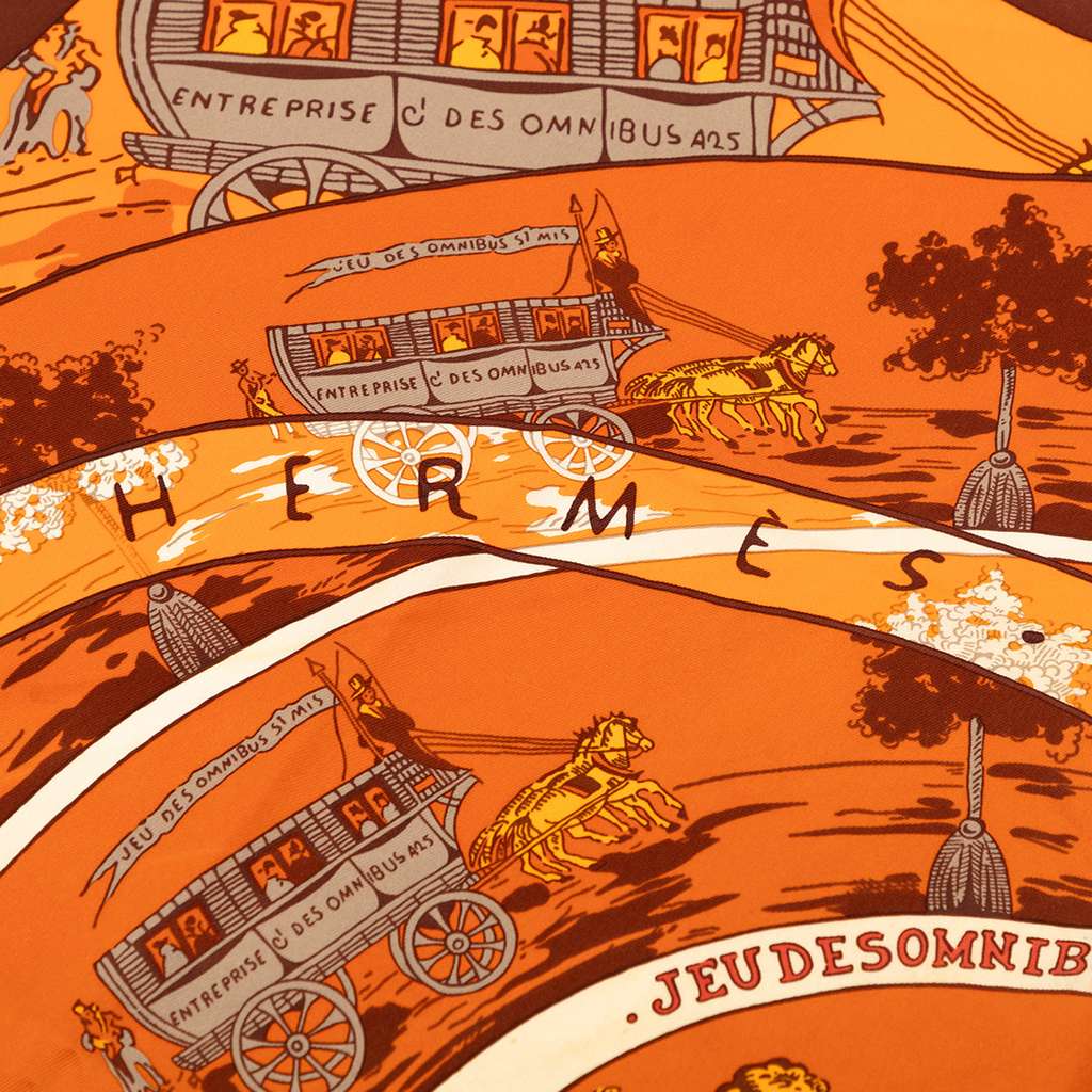 Hermès Jeu des Omnibus et Dames Blanches Silk Scarf Orange Silk Good condition - Model View