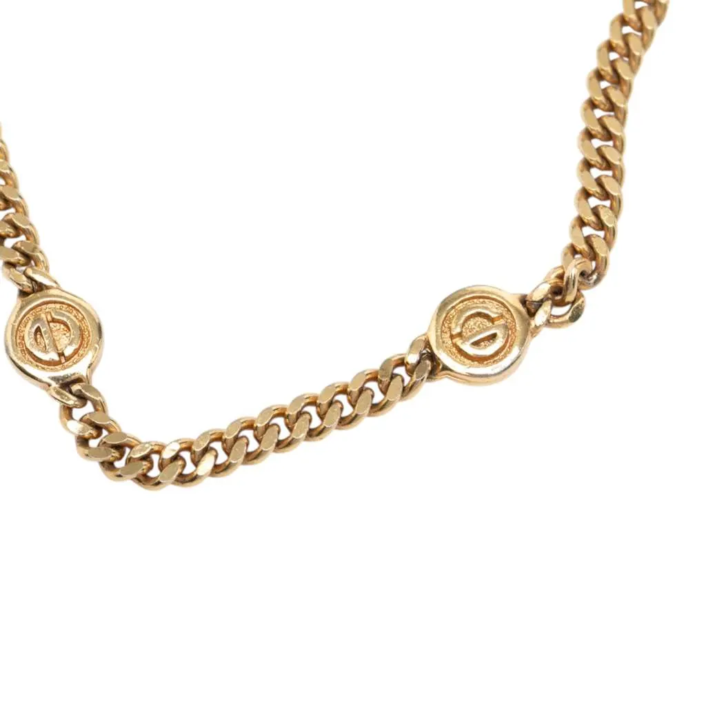 Dior Gold Plated CD Logo Chain Necklace Gold Metal Good - Front View