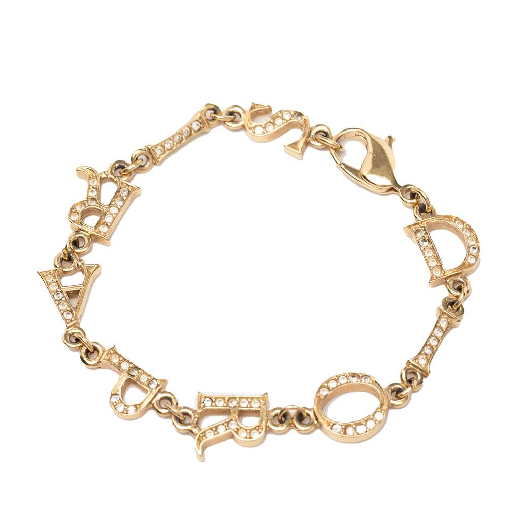 Dior Gold Plated Strass Logo Charm Bracelet Gold Metal Good condition - Back View