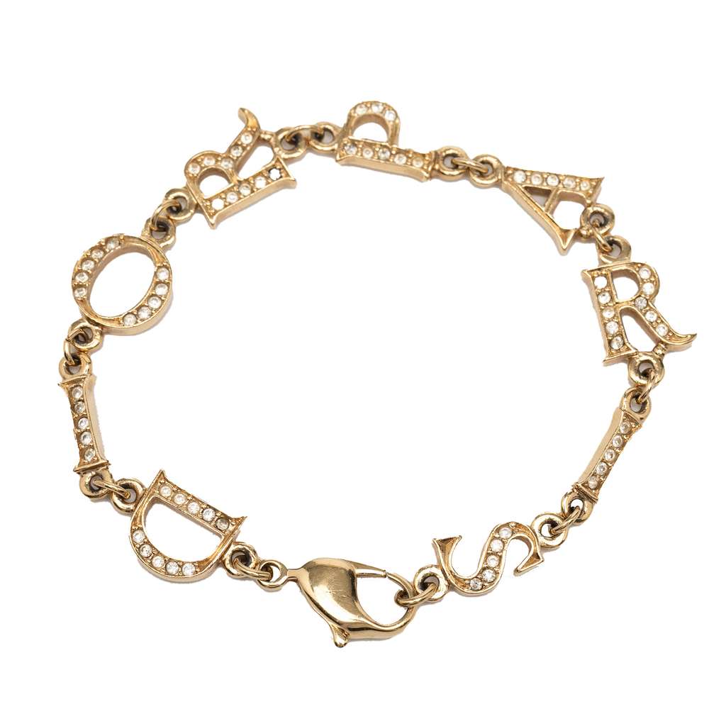 Dior Gold Plated Strass Logo Charm Bracelet Gold Metal Good condition - Inside View