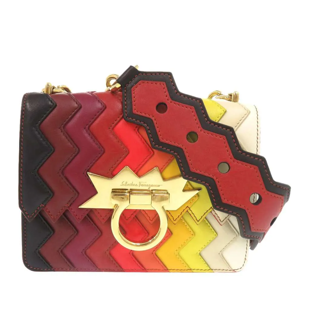 Salvatore Ferragamo Sara Battaglia Mini Leather Zigzag Gancini Crossbody Red Leather Very good - Front View