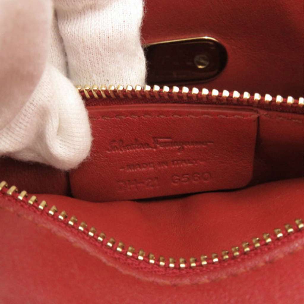 Salvatore Ferragamo Sara Battaglia Mini Leather Zigzag Gancini Crossbody Red Leather Good condition - Box View