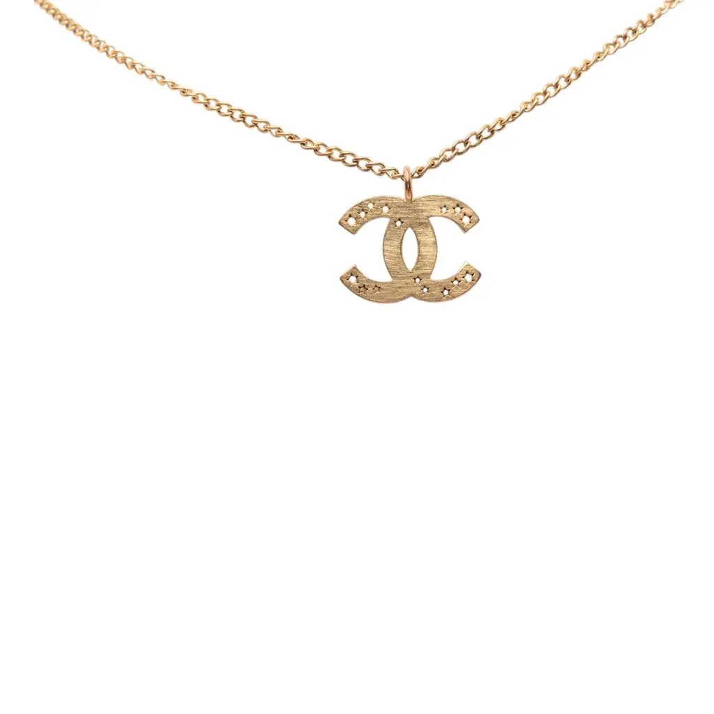 Chanel Gold Plated CC Star Pendant Necklace Gold Metal Very good - Back View