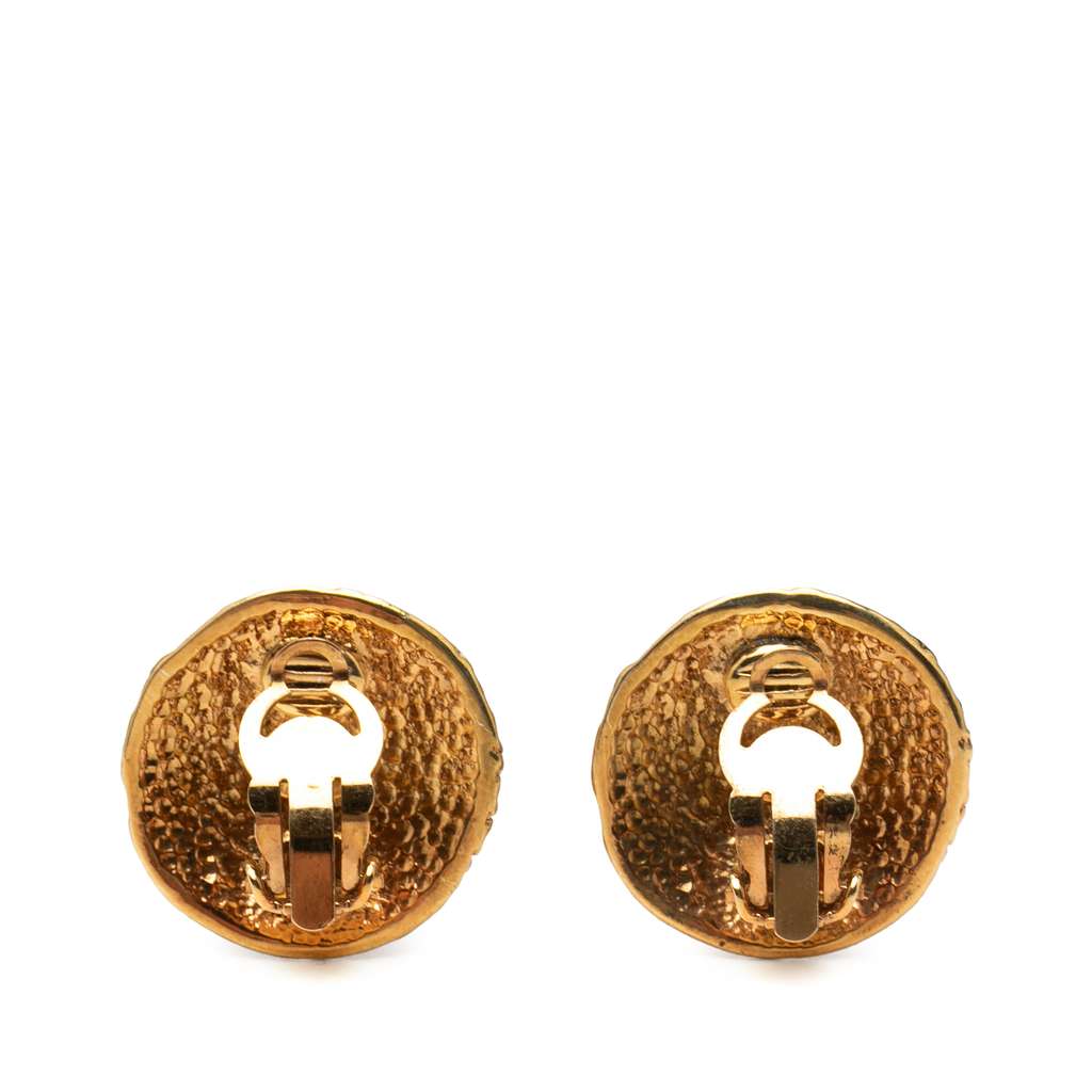 Chanel CC Gold Plated Round Clip On Earrings Gold Metal Good condition - Back View