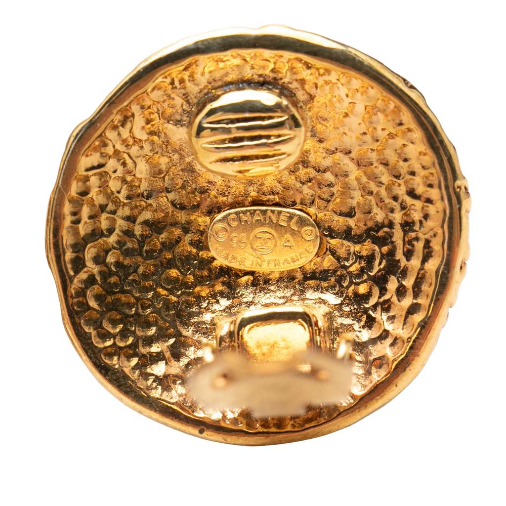 Chanel CC Gold Plated Round Clip On Earrings Gold Metal Good condition - Inside View