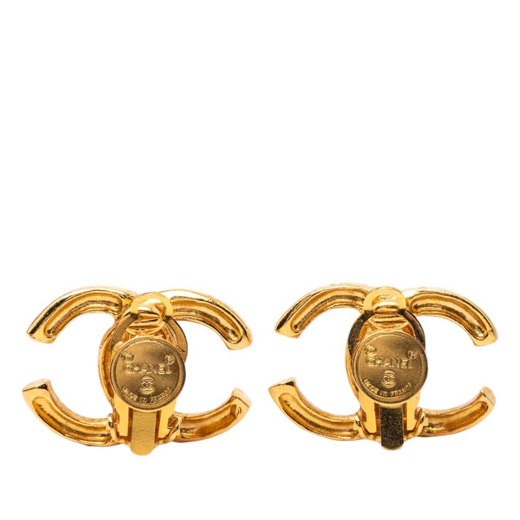 Chanel Gold Plated CC Clip On Earrings Gold Metal Good condition - Back View
