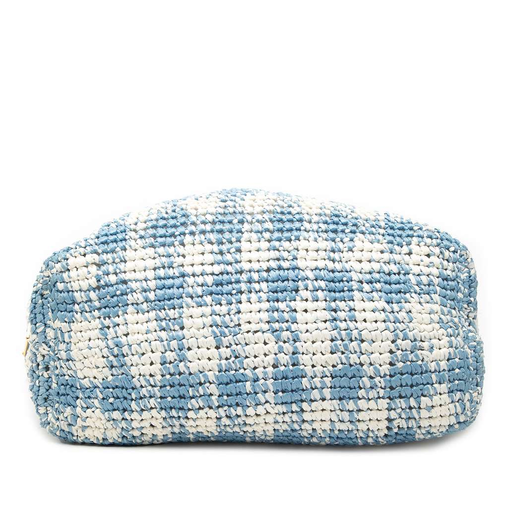 Prada Large Raffia Effect Crochet Embroidered Logo Tote Blue Good condition - Inside View