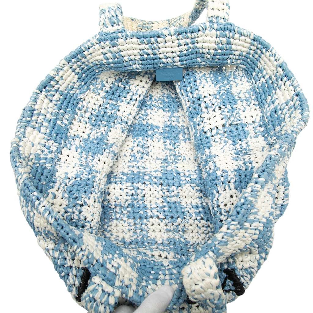 Prada Large Raffia Effect Crochet Embroidered Logo Tote Blue Good condition - Model View