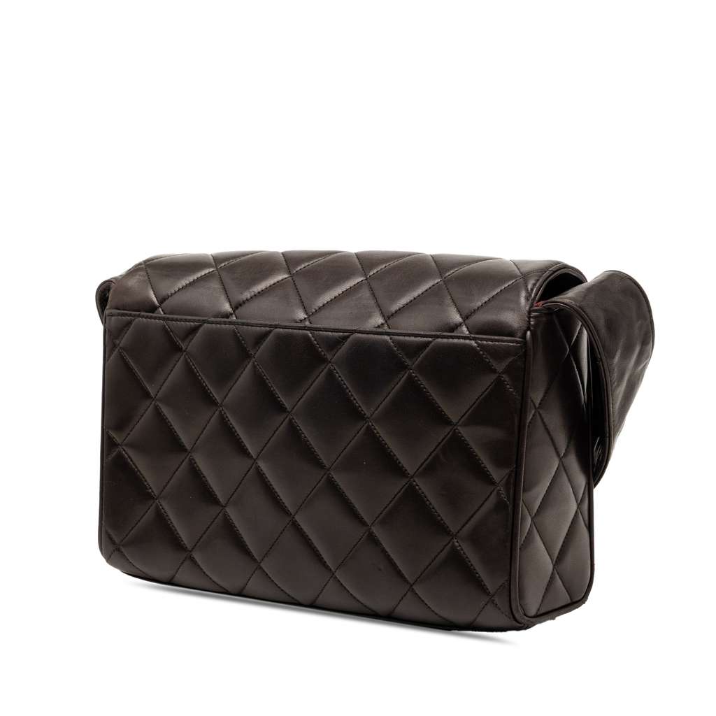 Chanel Quilted Lambskin Covered CC Flap Brown Leather Good condition - Back View