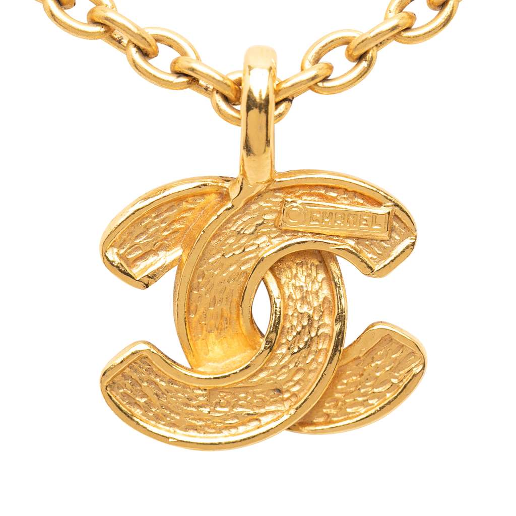 Chanel Gold Plated CC Quilted Pendant Necklace Gold Metal Good condition - Back View