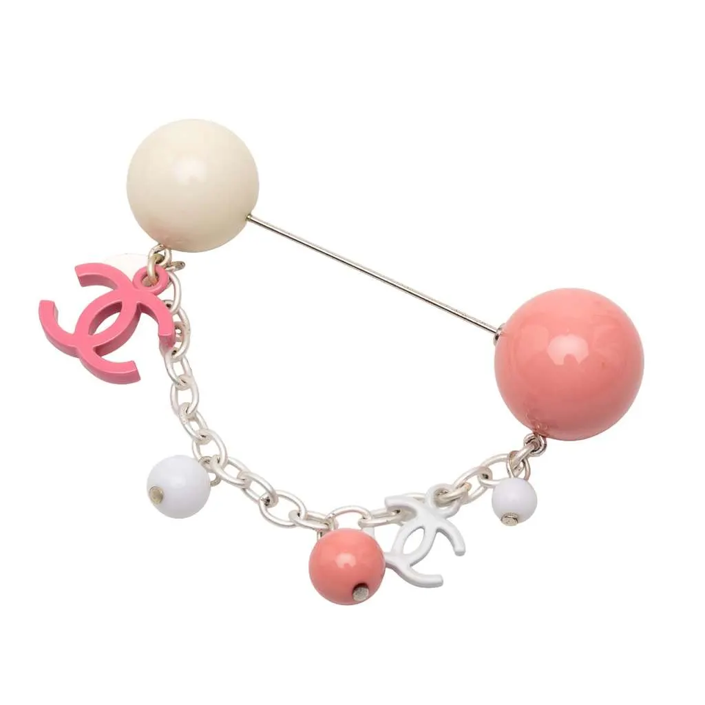 Chanel Silver Plated Resin CC Charm Pin Brooch Silver Metal Very good - Front View