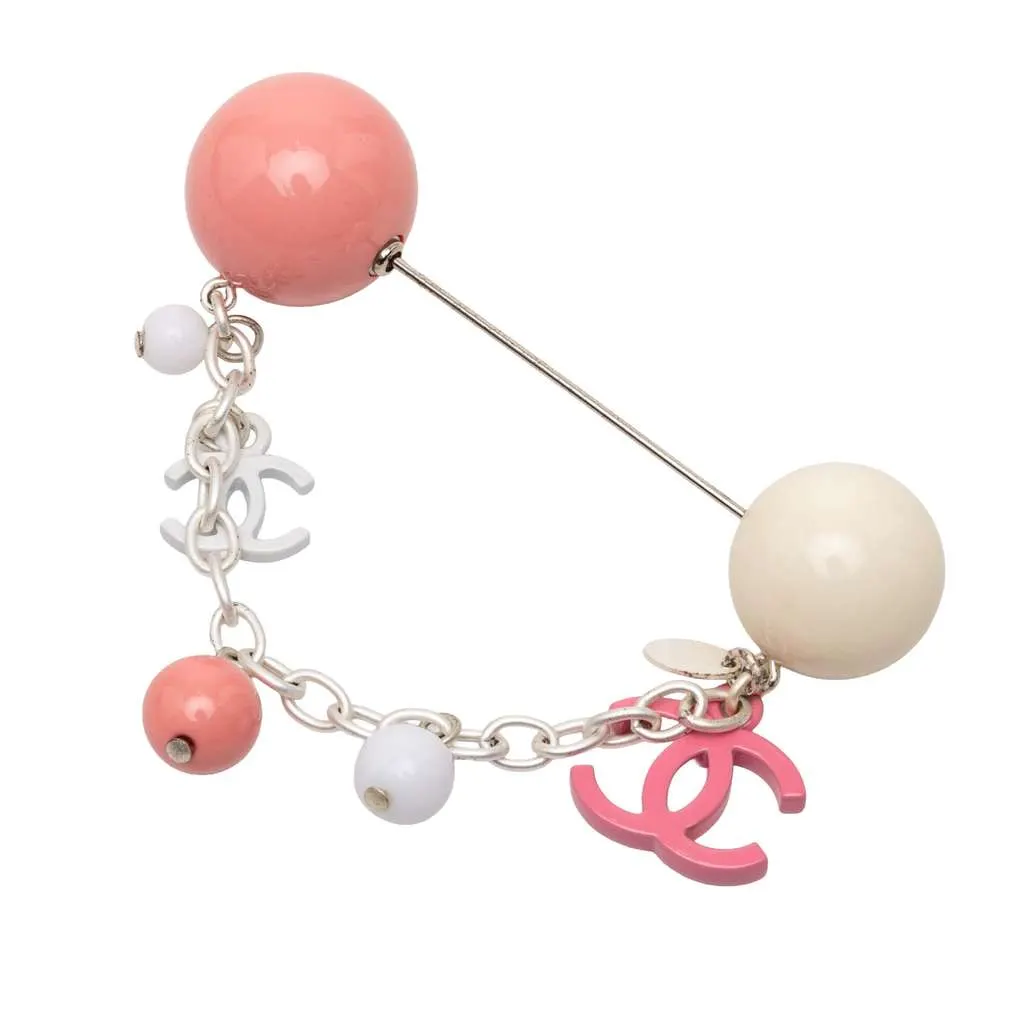 Chanel Silver Plated Resin CC Charm Pin Brooch Silver Metal Very good - Back View