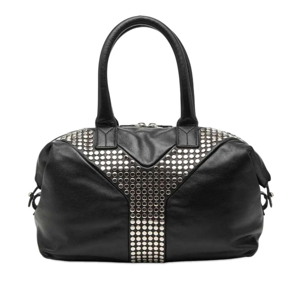 Saint Laurent Leather Studded Easy Y Handbag Black Leather Very good - Front View