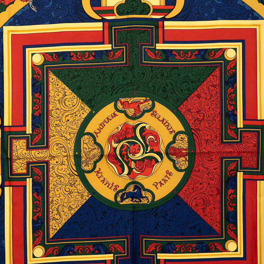 Hermès Animaux Solaires Silk Scarf 90 Red Silk Good condition - Back View