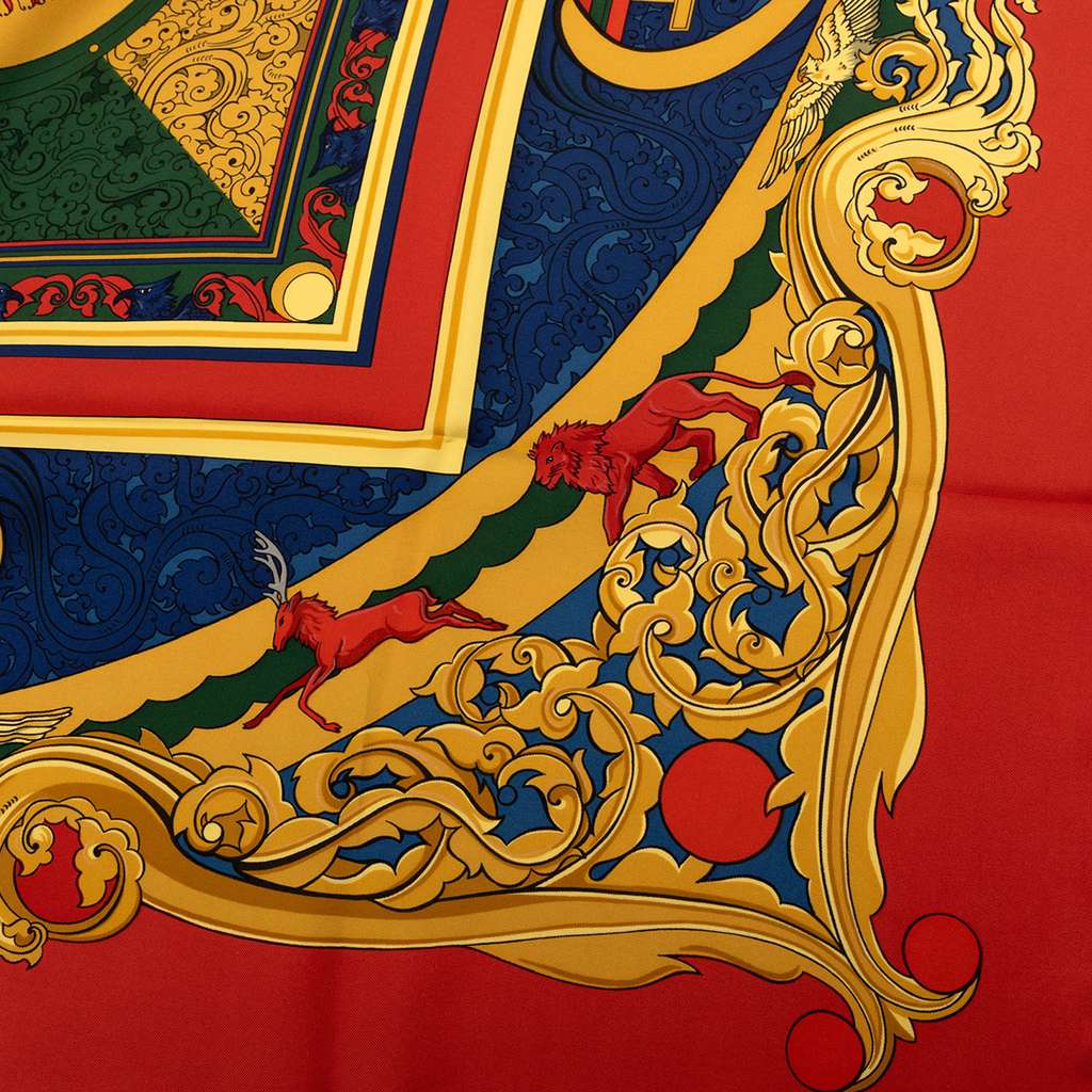Hermès Animaux Solaires Silk Scarf 90 Red Silk Good condition - Model View