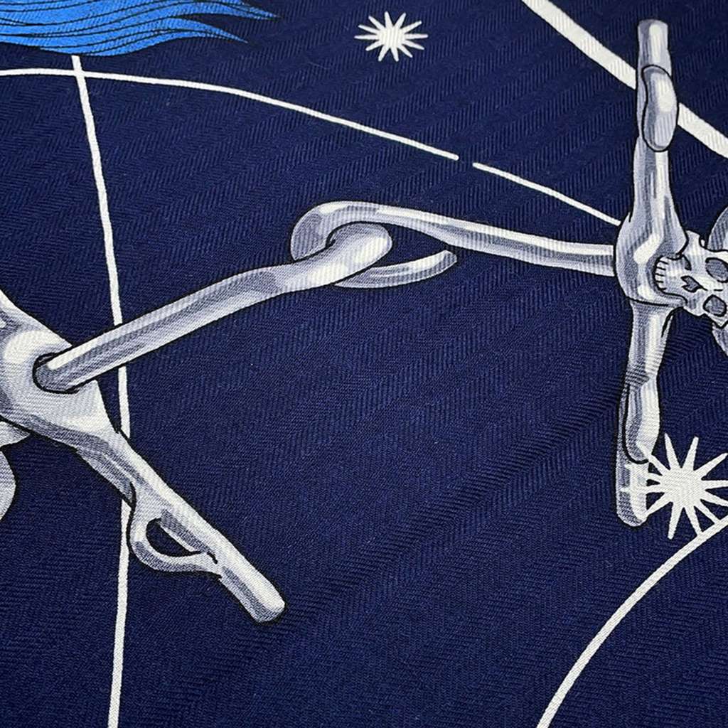Hermès Chorus Stellarum Cashmere Silk Scarf Blue Wool Good condition - Back View