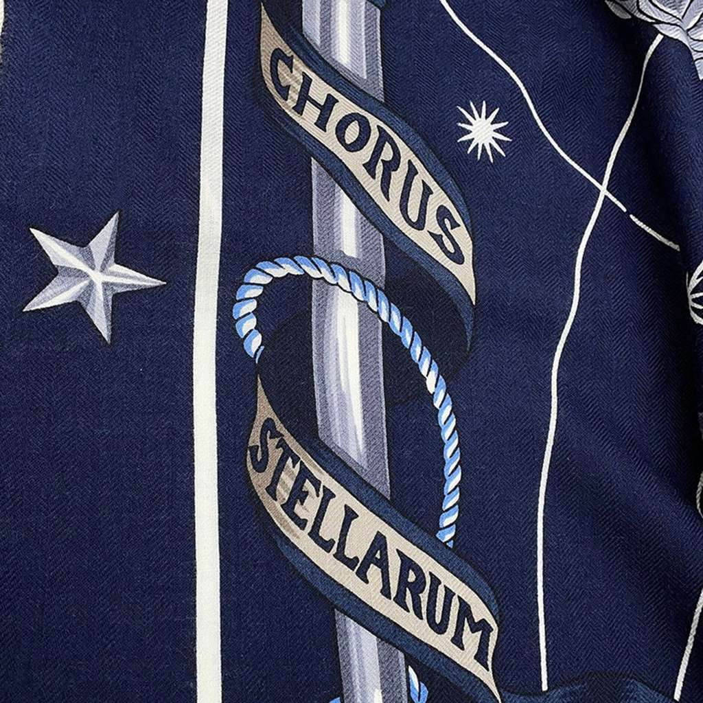 Hermès Chorus Stellarum Cashmere Silk Scarf Blue Wool Good condition - Inside View