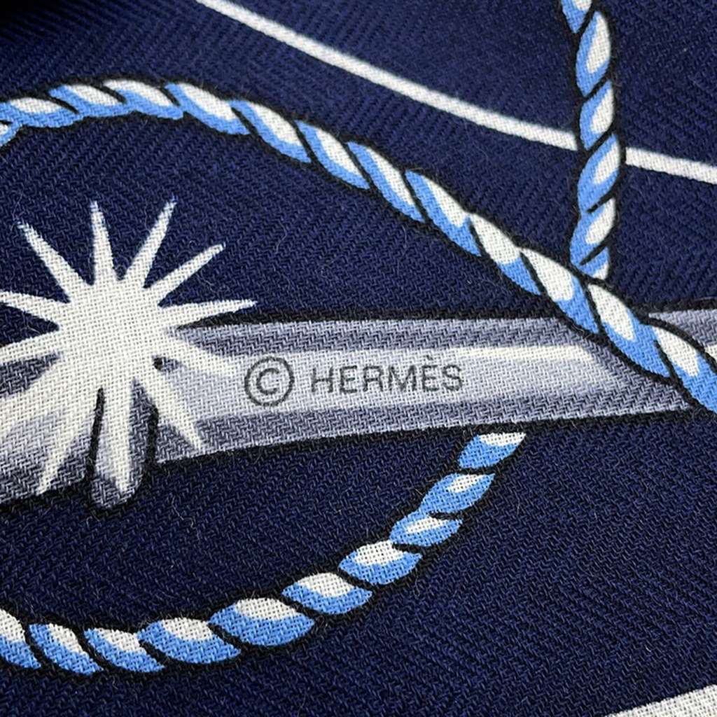 Hermès Chorus Stellarum Cashmere Silk Scarf Blue Wool Good condition - Model View