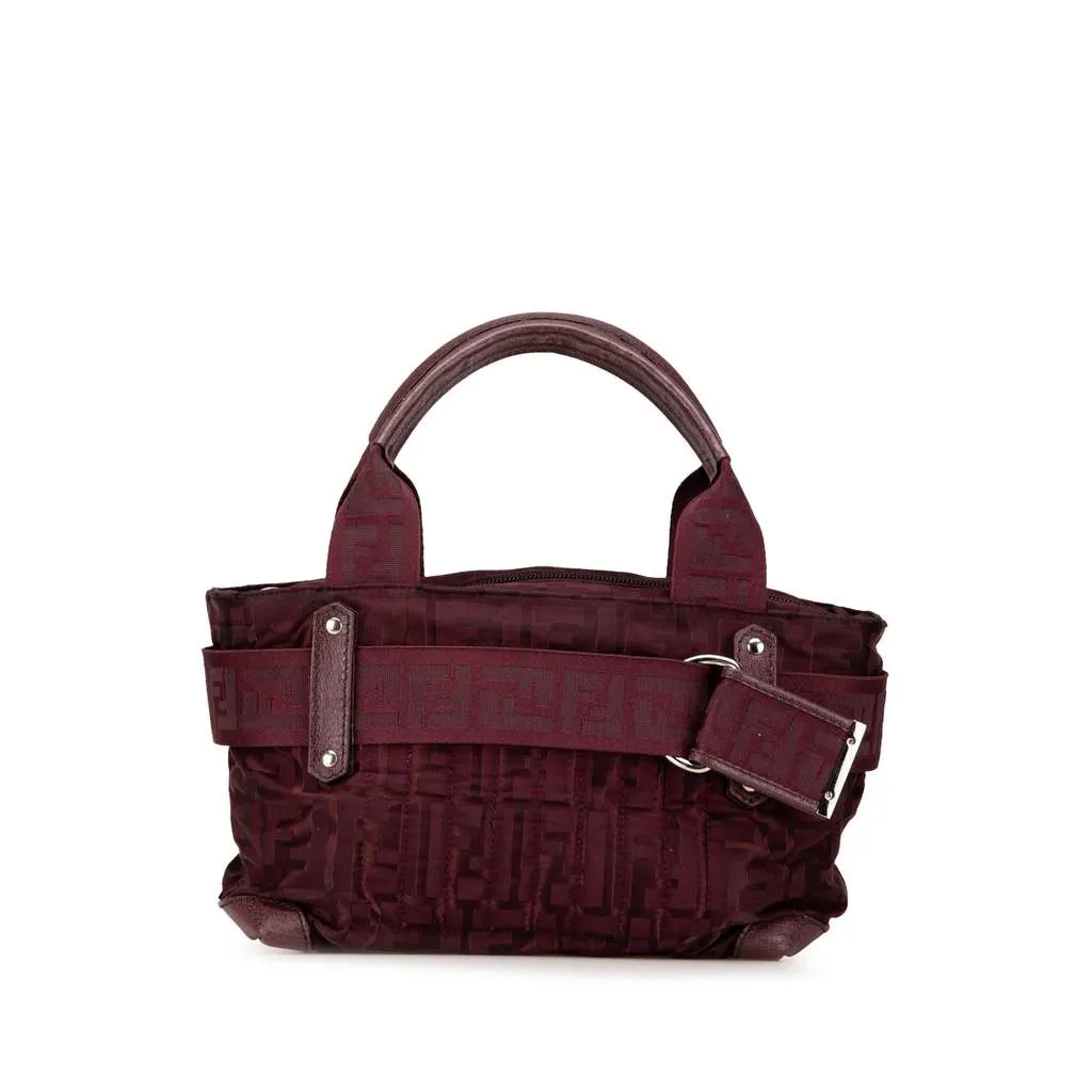 Fendi Zucca Nylon Zip Code Handbag Red Good - Front View