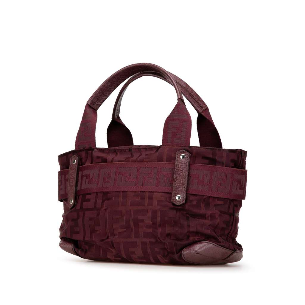 Fendi Zucca Nylon Zip Code Handbag Red Fair condition - Back View