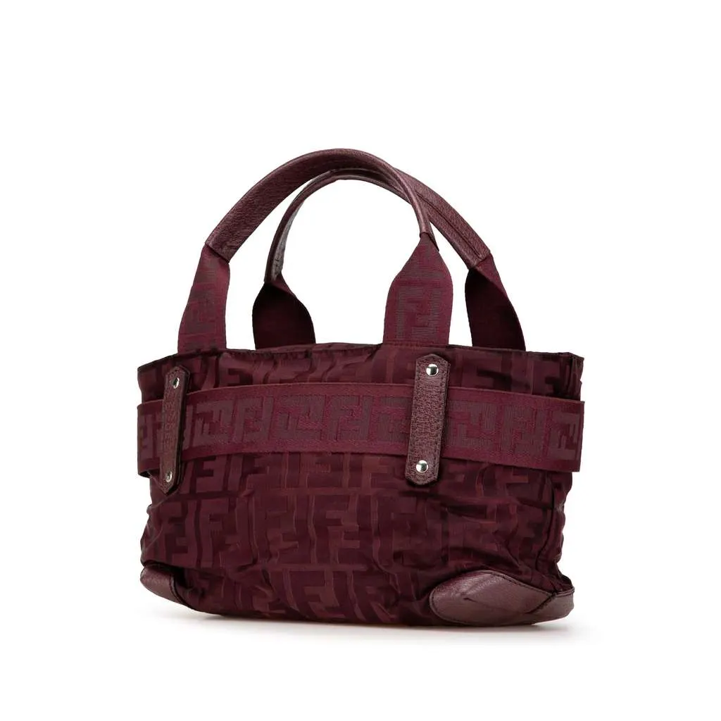 Fendi Zucca Nylon Zip Code Handbag Red Good - Back View