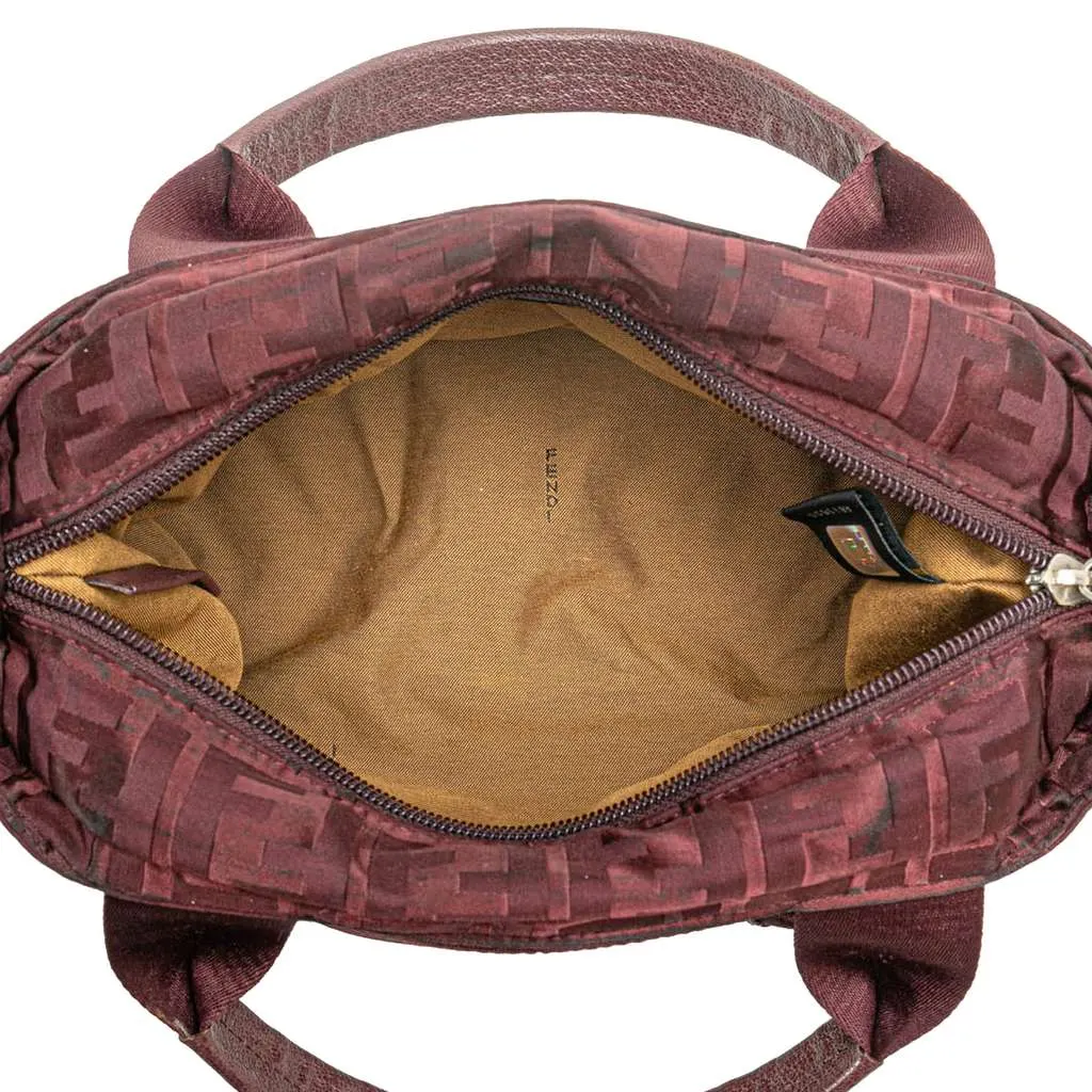 Fendi Zucca Nylon Zip Code Handbag Red Good - Model View