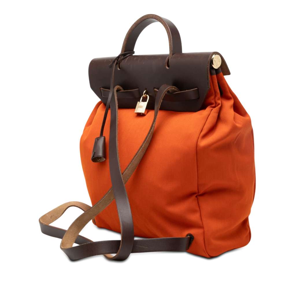 Hermès Toile Herbag Backpack PM Orange Canvas Good condition - Back View