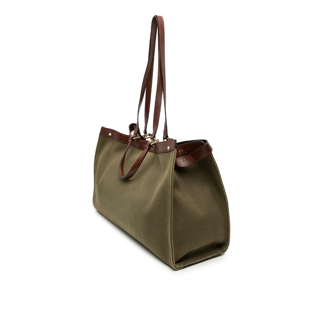 Fendi Sarah Coleman Zucca Embroidered Canvas Fish Eye Vertigo Peekaboo X Tote Green Canvas Good condition - Back View