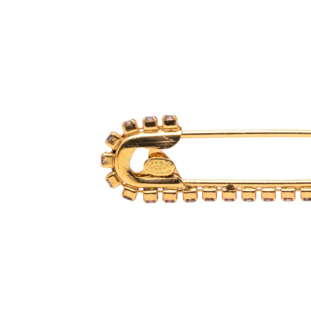 Chanel CC Gold Plated Crystal Embellished Safety Pin Brooch Gold Metal Good condition - Inside View