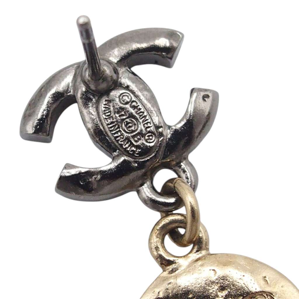 Chanel CC Silver and Gold Plated Crystal Moon and Star Drop Earrings Silver Metal Good condition - Box View