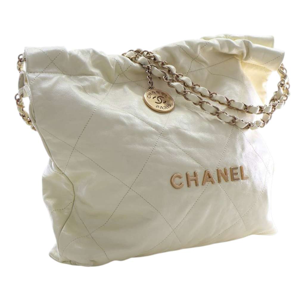 Chanel Small Quilted Shiny Calfskin 22 Handbag Yellow Leather Good condition - Back View