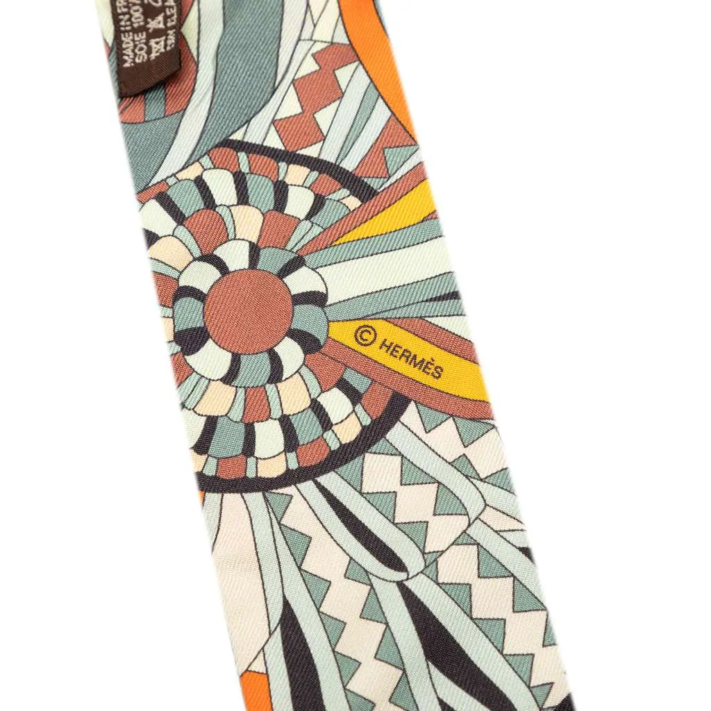 Hermès Les Flots Du Cheval Silk Twilly Scarf Grey Very good - Inside View