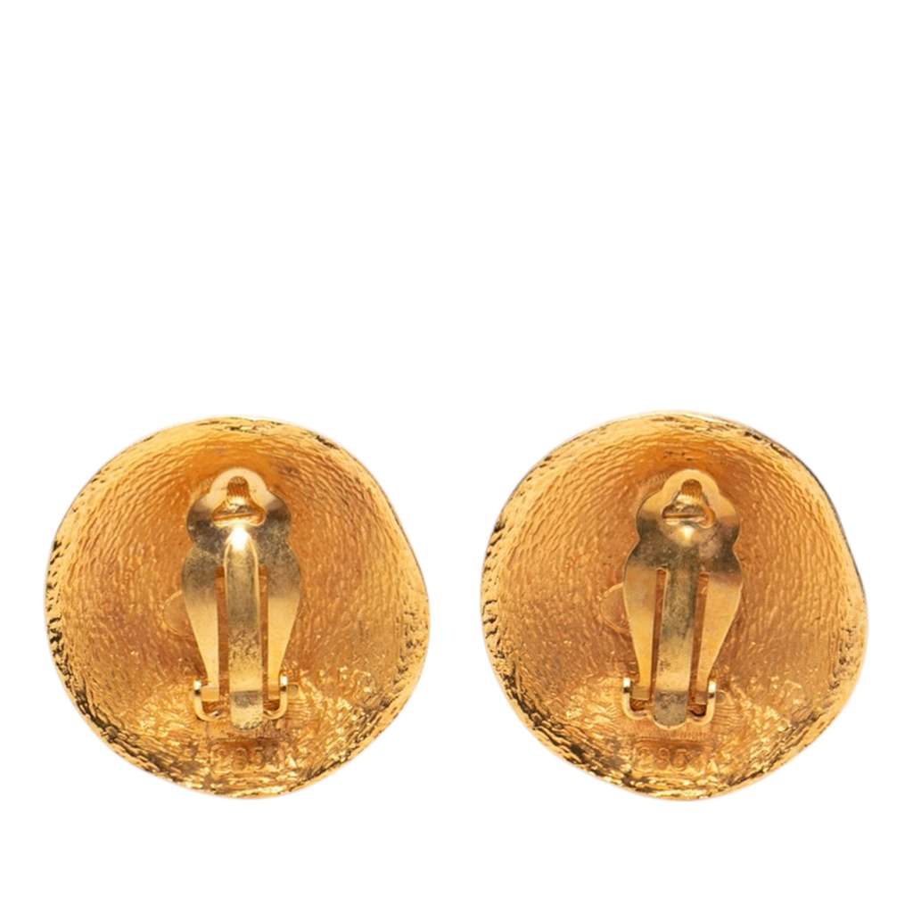Chanel CC Gold Plated Round Clip On Earrings Gold Metal Good condition - Back View