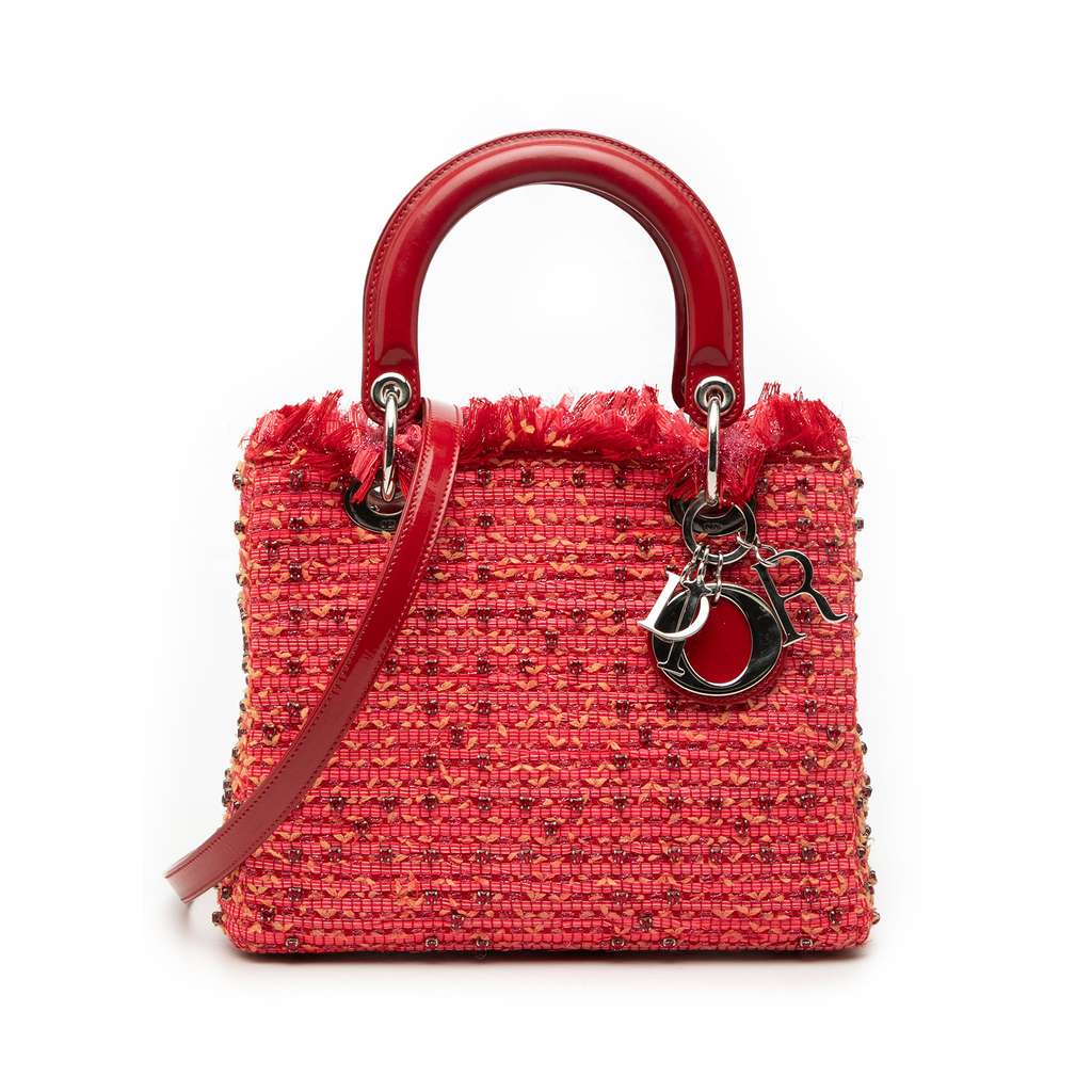 Dior Medium Tweed Fringe Rhinestone Lady Dior