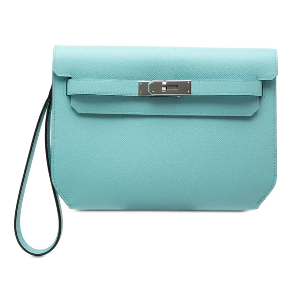 Hermès Epsom Kelly Depeches Pouch 25 Blue Leather Very good - Front View